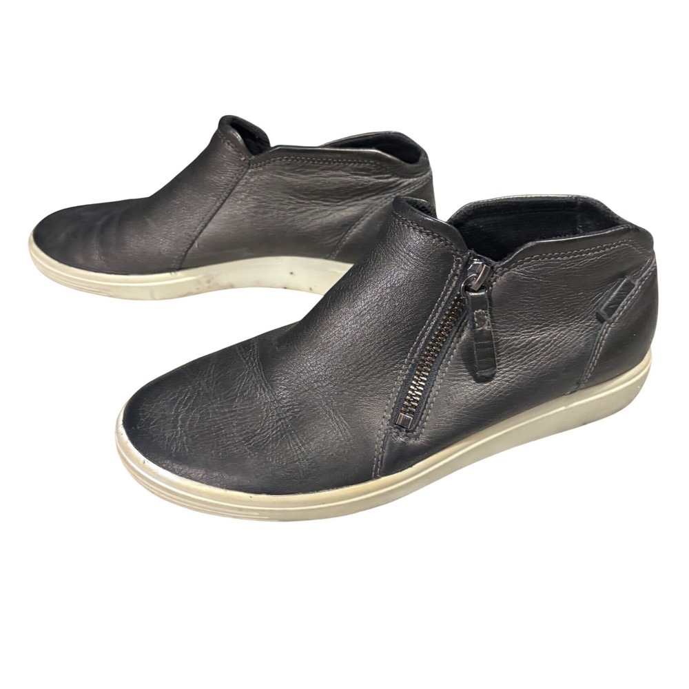 ECCO Soft 7 Zip Metallic Leather High Top Sneakers Pewter Grey Womens 7 38 XWide